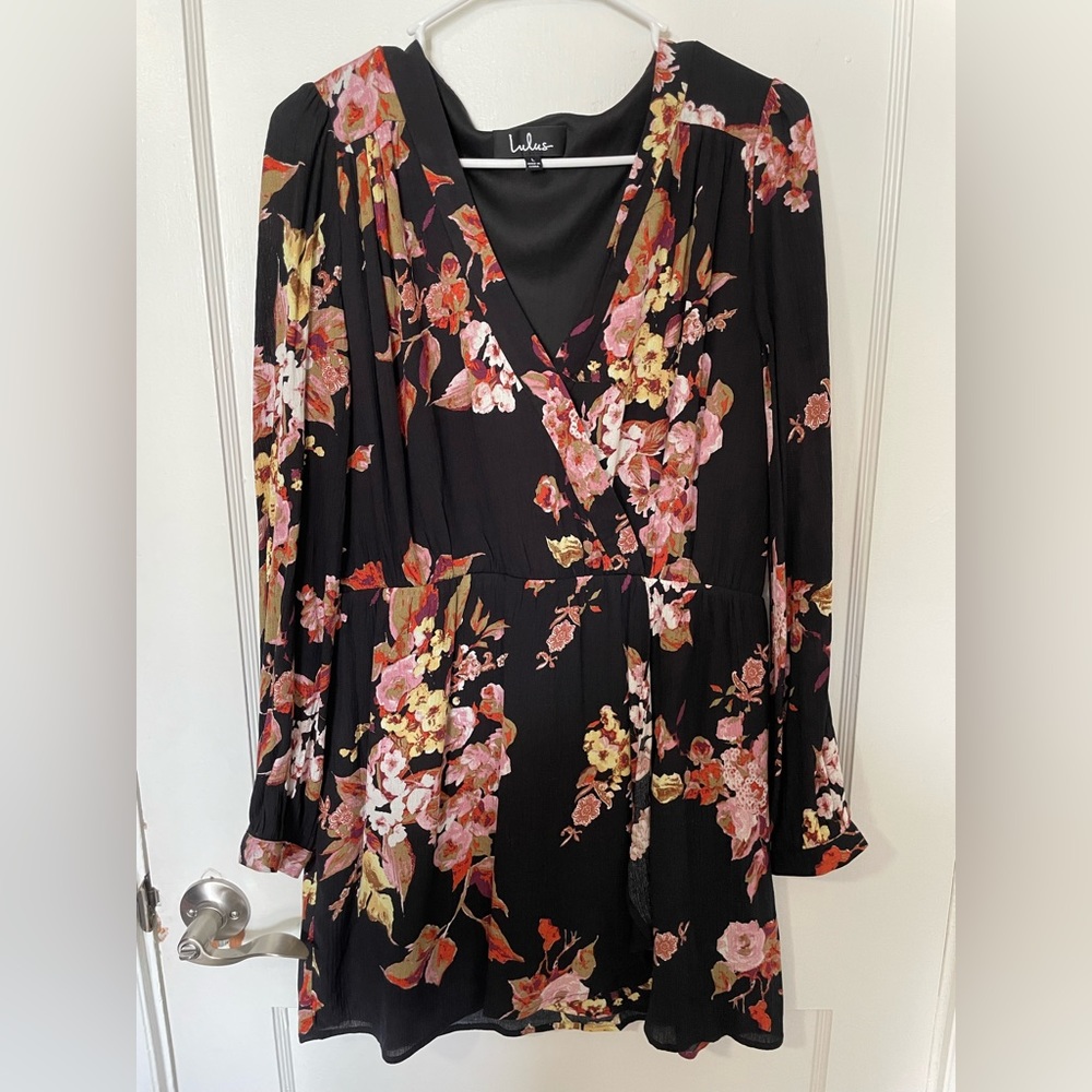 Lulus Black Floral Print Dress Size Large